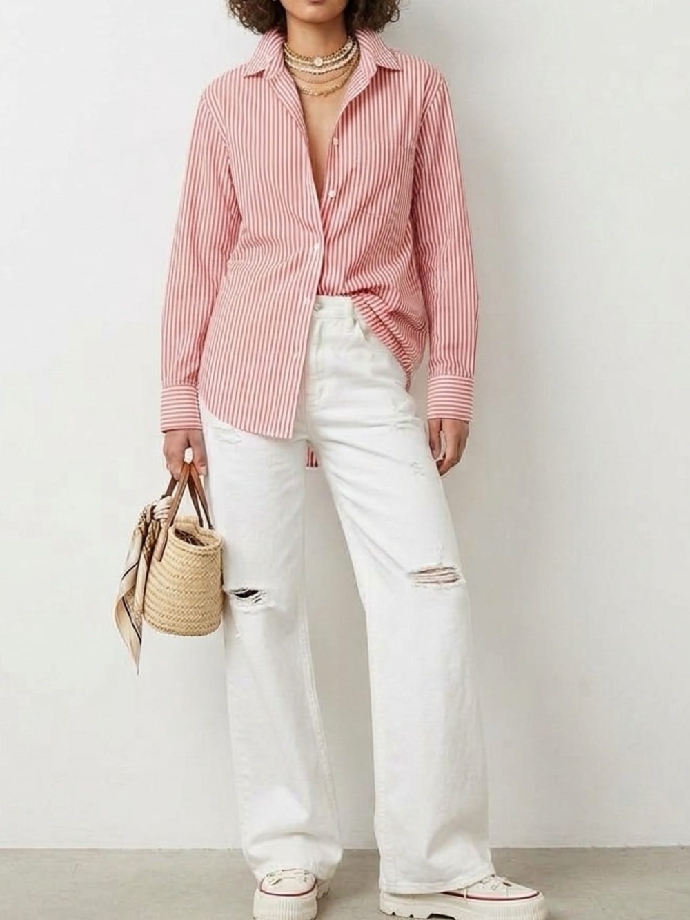 🔥$10 FINAL PRICE🔥 Uniqlo Striped Button-Down Shirt | Pink & White Long Sleeve Ca